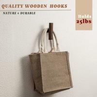 Paquete de 4 ganchos de ropa de madera montados en la pared, clavijas de ropa de madera simples naturales montadas en la pared vintage solo organizador percha de ropa de madera percha - details 3