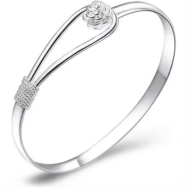 Pulsera de plata con botón de clip elegante Pulsera de plata para mujer Pulsera de plata con diseño floral Pulsera de plata con dijes (plata chapada en 925) - 1