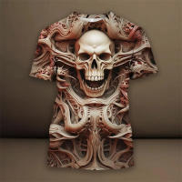 Camiseta De Verano Para Hombre Con Patrón De Elemento De Calavera 3D Estilo Casual Manga Corta Cuello Redondo Gran Talla Ropa De Calle - details 4