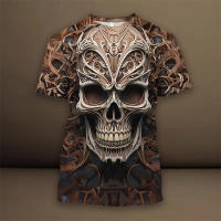 Camiseta De Verano Para Hombre Con Patrón De Elemento De Calavera 3D Estilo Casual Manga Corta Cuello Redondo Gran Talla Ropa De Calle - details 12