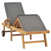 vidaXL Tumbona con cojín madera maciza de teca Crema, Gris oscuro, Verde Sillas de Exterior Ideal para jardín, playa, piscina, terraza Tumbona Piscina Tumbonas Playa Tumbonas Jardín Exterior - details 3
