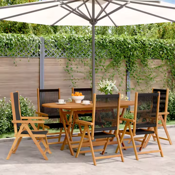 vidaXL Sillas de jardín reclinables 6 uds madera maciza acacia negro - 1