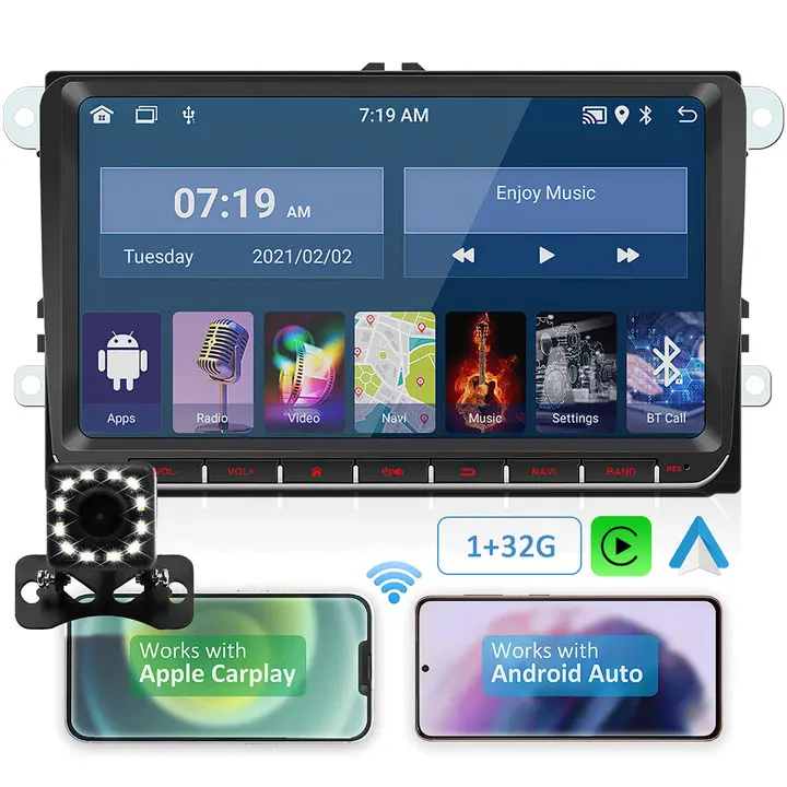 Radio de coche de 9 pulgadas Android 12,0 reproductor Multimedia de coche GPS BT WiFi Carplay para VW Golf Polo Skoda Passat Seat Leon Auto Radio - 1