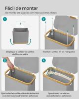 Cesto de Ropa Sucia con Tapa 65L, Plegable, Forro de Malla Extraíble, Tejido Oxford, Asas de Bambú, 42x22.5x70.5 cm - details 14