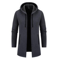 Chaqueta De Punto Para Hombre Con Capucha Y Forro De Plush Thicken Cardigan De Invierno Estilo Casual Cierre De Cremallera Manga Larga Color Sólido - details 2