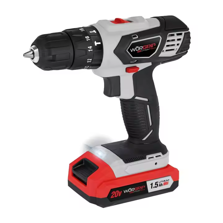 Taladro Percutor WORGRIP 20V + Batería 1.5Ah + Maletín con 13 Accesorios - 1