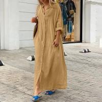 Nueva Túnica De Verano Para Mujer 2024 Algodón Y Lino Suéter De Playa Con Cierre Único Manga Larga Vestido A-Line De Cintura Baja - details 7