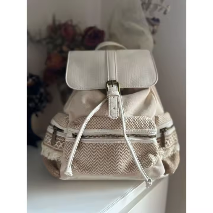 Mochila Mujer de Lona y Cuero Sintético | Mochila Casual de Moda 33x30x13cm | Mochila Juvenil para Trabajo, Escuela y Viaje - 1