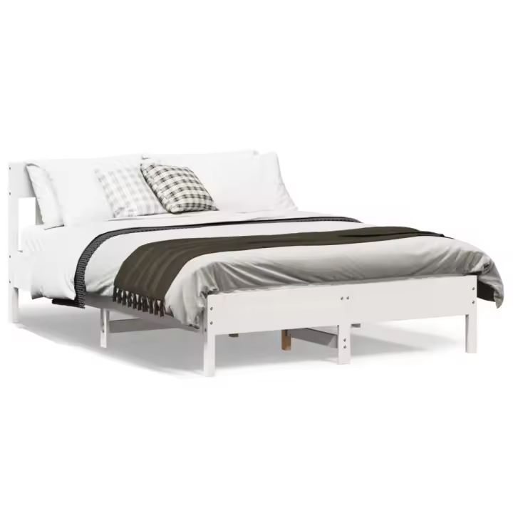 Estructura de cama sin colchón madera de pino blanca 140x190 cm - 1