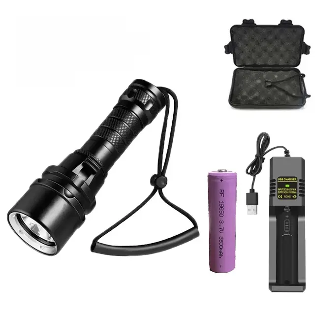Linterna De Buceo Profesional De Alta Potencia IP68 Impermeable Con Correa De Mano Iluminación LED T6 Recargable 18650 - 1