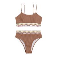 Bikini De Verano Para Mujer Estilo Playa Moda Elegante Con Cintura Alta Y Efecto Delgado Dos Piezas Color Bloqueado Conjunto De Baño Con Suspensión - details 24