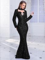 Vestido De Noche Elegante Para Mujer Romagic Azul Con Lentejuelas Manga Larga Cuello O Vestido De Boda Formal Longitud Del Piso Para Fiesta De 2025 - details 5