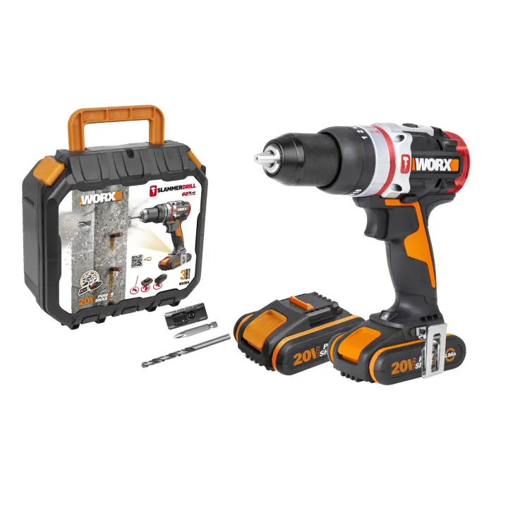 Worx WX354 Taladro Percutor Brushless (sin escobillas) Slammer Drill 20V con 2 baterías de 2.0Ah - 1