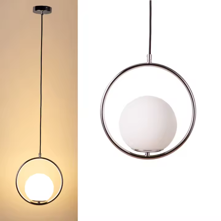 Lámpara Colgante ALPINALUZ de Diseño Nórdico en Aluminio - Pantalla de Bola de Cristal Blanco Opaco - 1