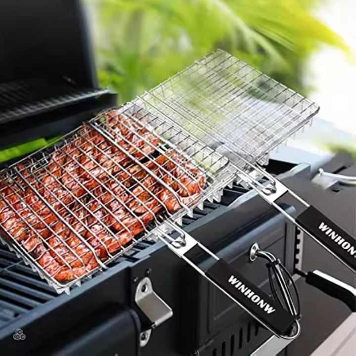 Cesta de Barbacoa Plegable de 1pc para Camping al Aire Libre Cesta de Grill Accesorios para BBQ Ideal para Pescado Camarones Verduras Regalo para Padre Esposo Hombres - 1