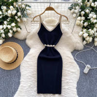Vestido Elegante REALEFT Para Mujer V-Neck Sin Mangas De Encaje Colorbloqueado Ajustado Rodillera De Verano Nuevo 2025 - details 3
