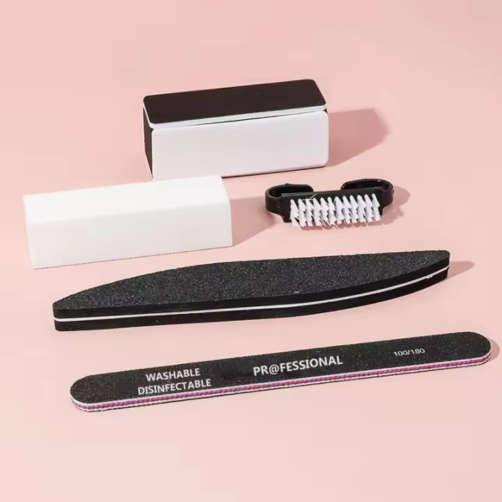 Kit De Manicura 5 Pcs/set Archos De Uñas Negros Doble Cara Polishing Washable Bloque De Esponja Y Limpieza De Uñas Con Cepillo DIY - 1
