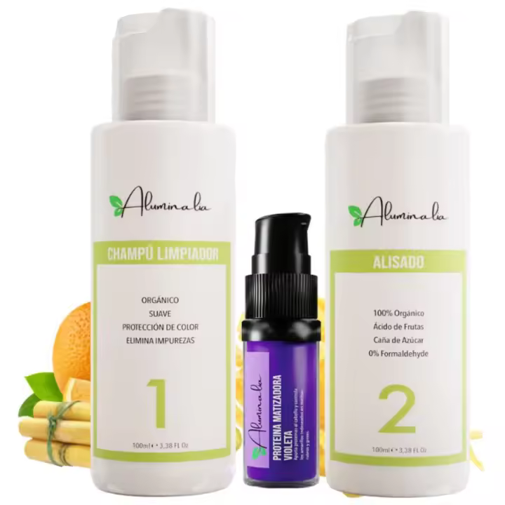 Alisado Orgánico Especial Rubios Decolorados Mechas y Canas [100 ml] - 100% Sin Formol, Sin Sulfatos, Nutre, Hidrata, Repara la Cutícula y Alisa, 0% Frizz Aluminalia - 1