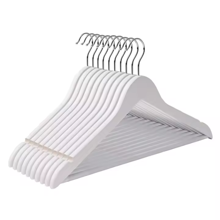 Aicasa Perchas de Madera para Trajes, Color Blanco y Madera , Hombros con Muescas, Antideslizantes para Chaquetas, Camisas, Pantalones, abrigos，Gancho Giratorio de 360°, Pack 6/12/24/48 Unidades - 1