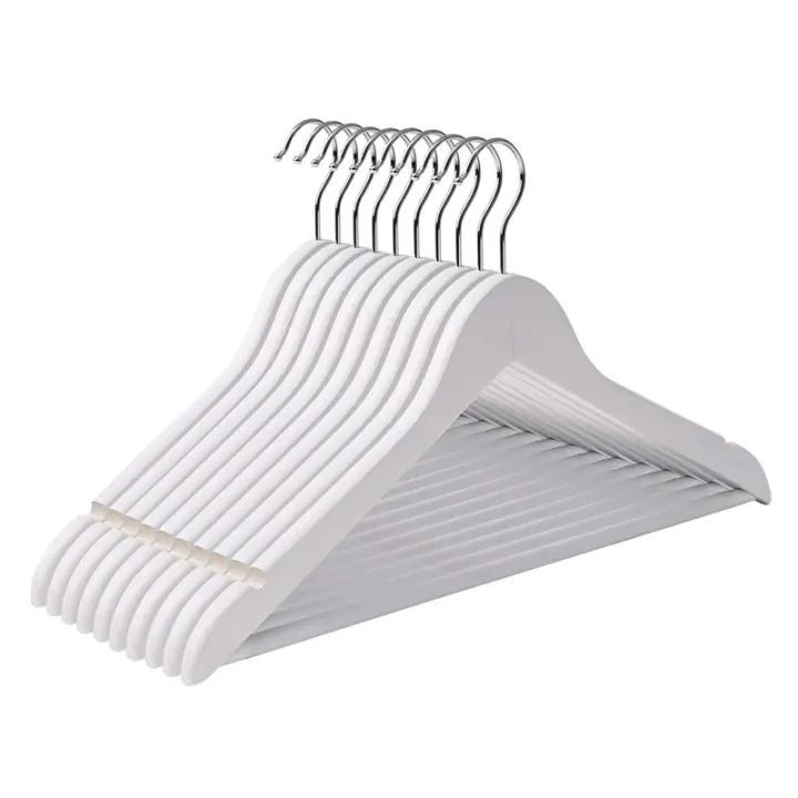 Aicasa Perchas de Madera para Trajes, Color Blanco y Madera , Hombros con Muescas, Antideslizantes para Chaquetas, Camisas, Pantalones, abrigos，Gancho Giratorio de 360°, Pack 6/12/24/48 Unidades - 1