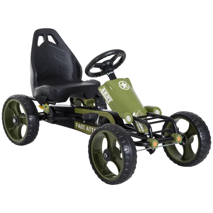 HOMCOM Go-Kart a Pedales para Niños de +3 Años Coche de Pedales con Embrague Freno Asiento Ajustable Carga Máx. 35 kg 105x54x61 cm Verde - 1