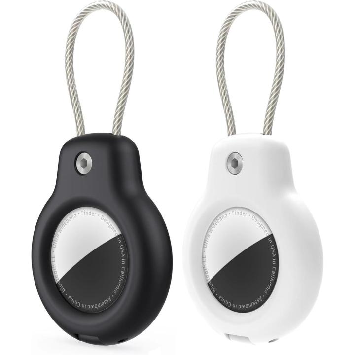 Compatible con Apple AirTag Tag Secure Holder con Cable, 2 Pack Air Tag Lock Funda Llavero Llavero Cubierta Etiqueta de Equipaje para Llaves, Equipaje y más (Negro y Blanco)