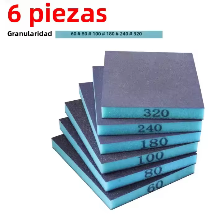 6PCS Esponja De Pulido 60-320 Grit Lavable Y Reutilizable Bloques De Pulido Para Metal Y Madera Herramienta Abrosiva 120*96*13mm - 1