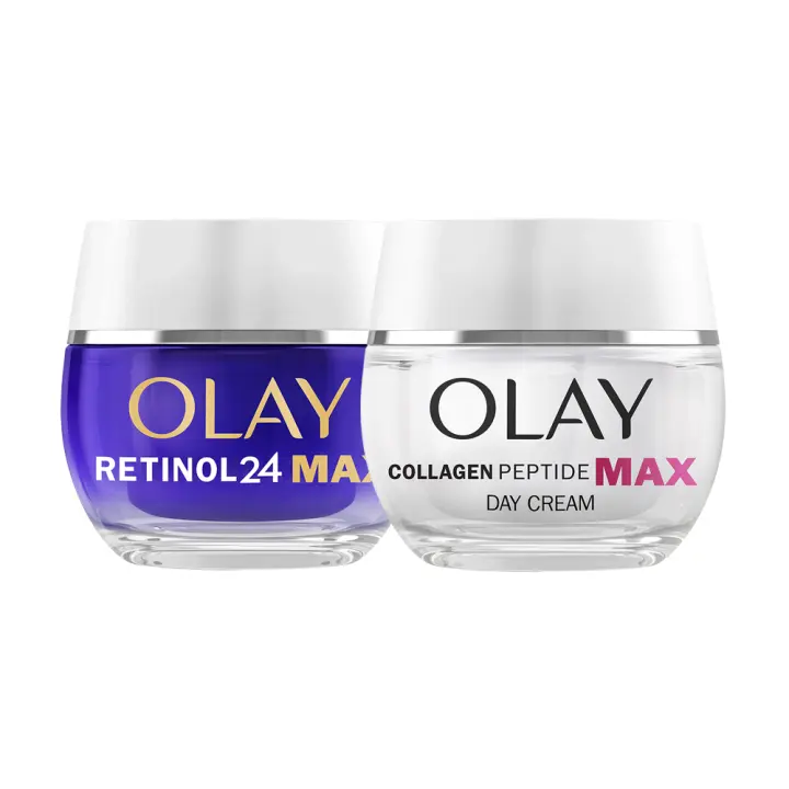 Olay Regenerist Retinol 24 MAX Crema Hidratante De Noche, sin fragancia + Olay Collagen Peptide24 MAX Crema Facial De Día Con Péptido De Colágeno Y Niacinamida, 50+50ml - 1