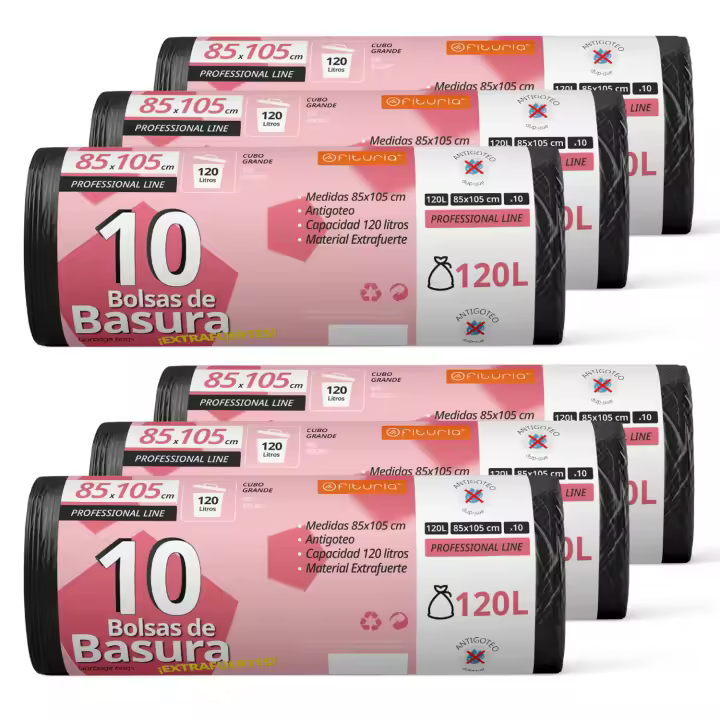 Bolsas Basura, Bolsas Basura 120L, Resistentes, Aptas para Cubos de Basura de 120L, Antigoteo, Bolsas Basura Grande Plástico, Apta para Todo Tipo de Desechos, 85x105 cm - Ofituria (10 bolsas, 120L) - 1