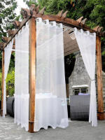 Cortina Transparente Impermeable Para Exteriores 1Pc/2Pcs Color Negro Blanco Gris Hecha De Poliéster 100% Translúcida - details 1