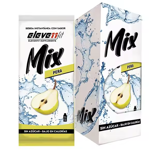 Eleven Fit Mix Instantáneo, Caja de 12 Sobres Sabor Pera - Prepara 1.5L de Bebida Saludable - Sin Azúcar, Baja en Calorías y Carbohidratos - Ideal para Agua/Leche, Cocinar y Preparar Postres - Mejora tu Dieta - Apto para Adultos y Niños - 1