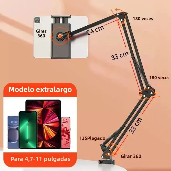 Soporte Para Tableta Con Brazo Metálico De 90cm Giratorio 360° Para Cama Compatible Con iPad Y Teléfonos De 4.5~11 Pulgadas - 1