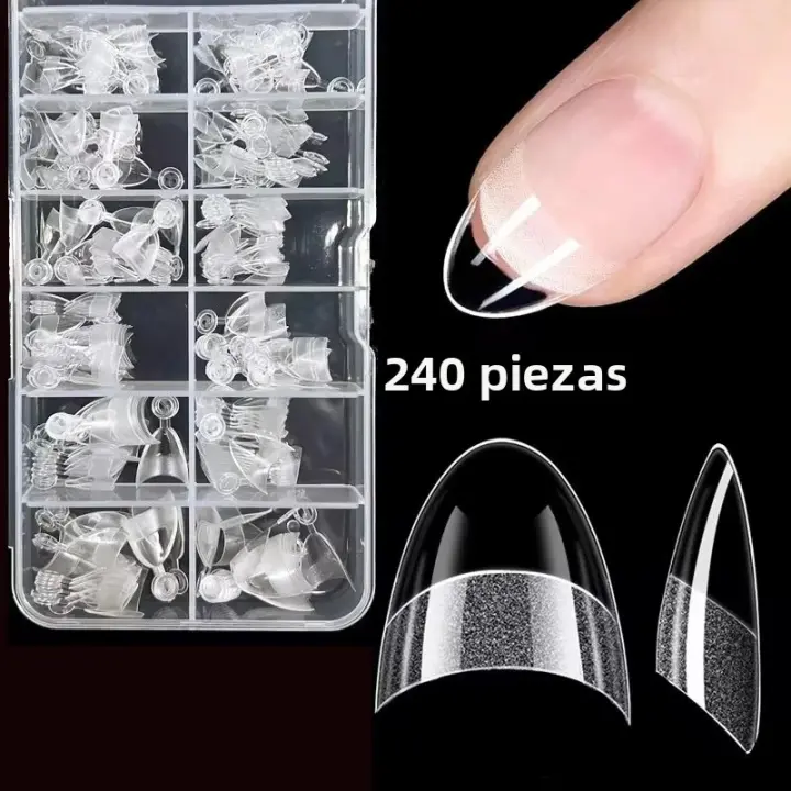 240Pcs Uñas Postizas Almendradas Mitad Cubiertas Pre-Filed Con Acabado Mate XS Para Pequeños Y Tiny Nail Bed 12 Tamaños En Caja - 1