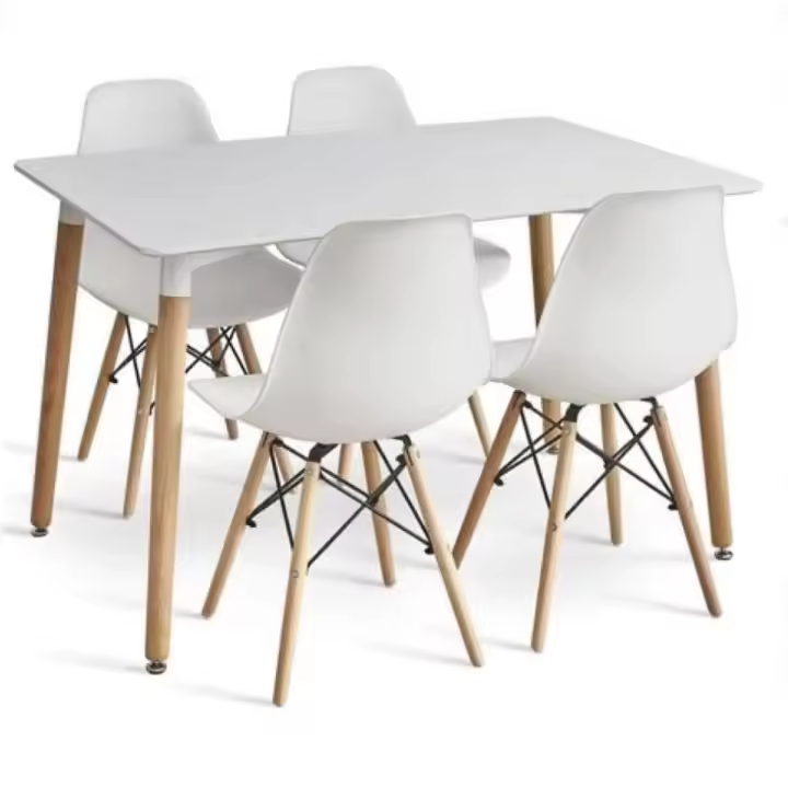 ORION91 Conjunto Mesa 110x70x74cm + 4 Sillas Polipropileno Color Blanco y Patas en Madera Haya 46,5 x 48 x 82 cm Comedor Oficina Salón Teletrabajo Cocina – SpazioLuzio - 1