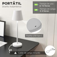 HOMCOM Lámpara de Mesita de Noche con Luces LED Lámpara de Mesa Inalámbrica USB-C Recargable 3 Colores Pantalla de Acrílico para Dormitorio Salón Ø11,2x36,5 cm Blanco - details 3