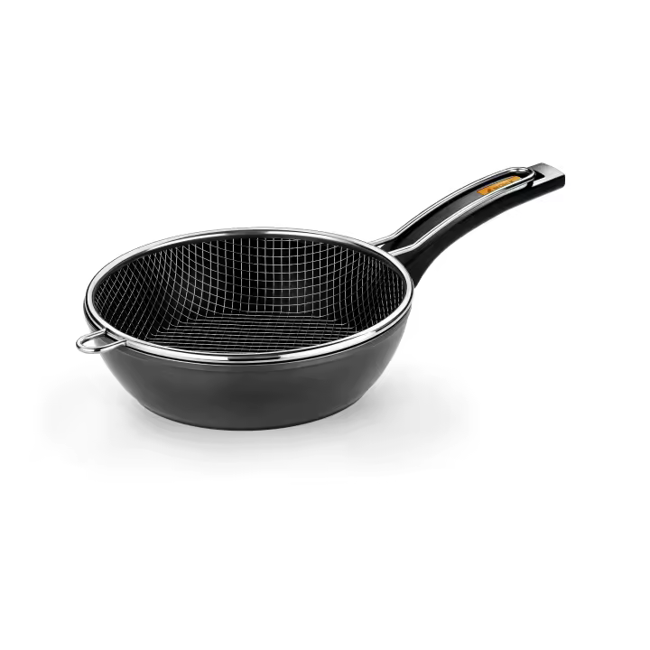 Monix Fuego - Sartén Honda 24 y 28 cm con Cestillo, Antiadherentes, Aluminio Forjado, Cocina de Inducción, Gas y Vitrocerámica, Mango de Baquelita - 1