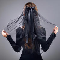 1PC Velocidad De Novia Negra Elegante Con Borde De Cinta De Tulle Accesorios Para Mujer Corta Para Bodas Fiestas Y Fotografía - details 4