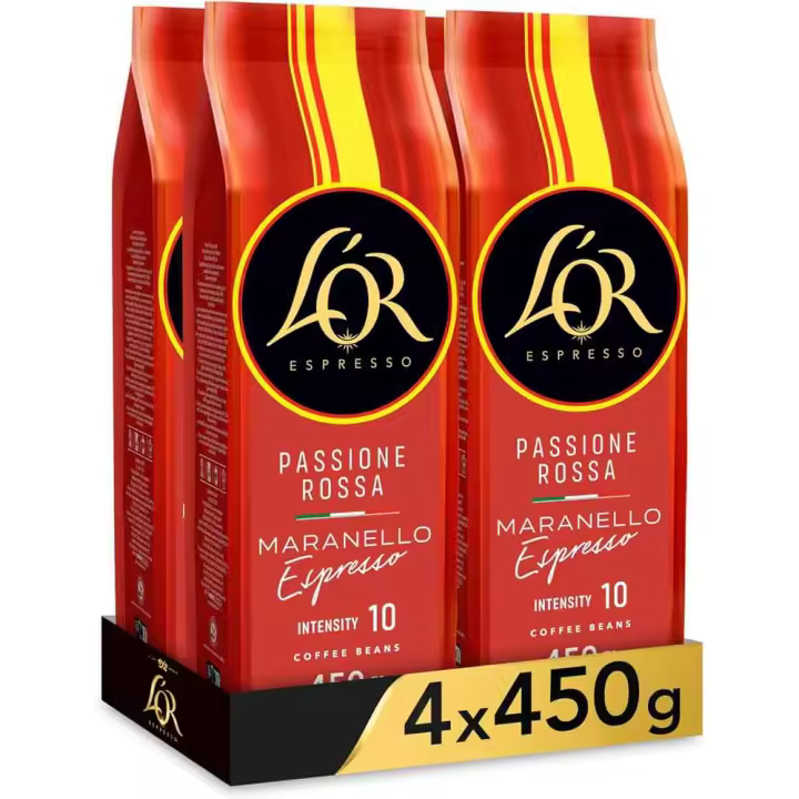Passione Rossa Maranello Espresso 4 paquetes de 450 g. Café en grano L'or - 1