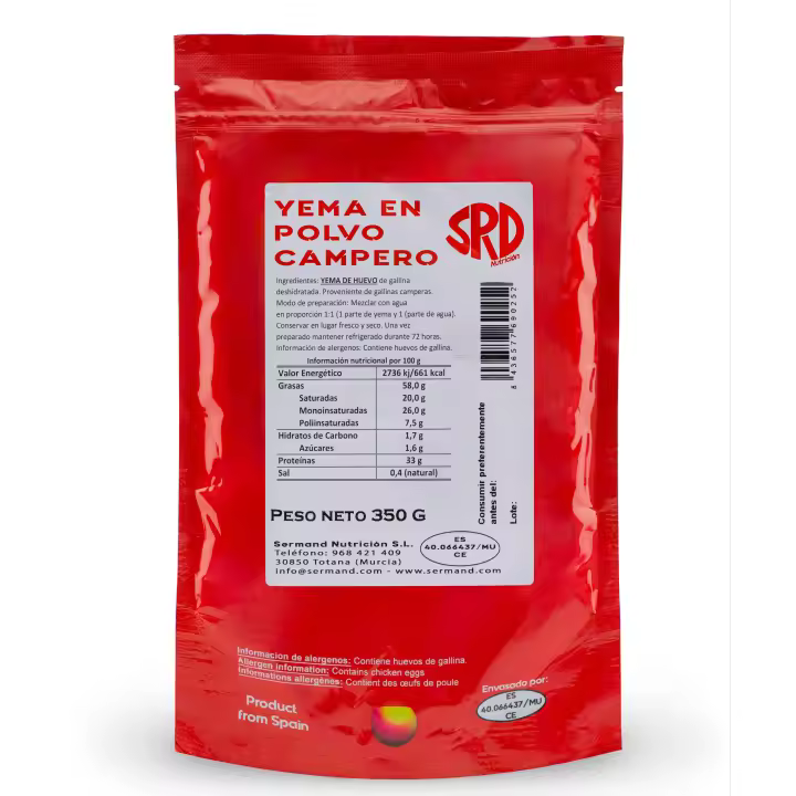 SERMAND Yema de huevo en polvo Campera  Huevo en Polvo (350 g)  Yemas de Huevos Camperos  Huevos Pasteurizados  Sin Aditivos  Productos Sin Lactosa  Presentación en Bolsa al Vacío - 1