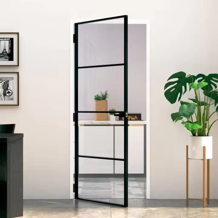 vidaXL Puerta de interior vidrio templado y aluminio negro 83x201,5 cm - 1