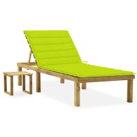 vidaXL Tumbona de jardín con mesa y cojín de madera de pino impregnada en color Verde/Estampado cuadros rojos/Verde brillante y más | acolchados duraderos para sofás de jardín terraza exterior - details 2