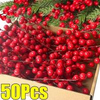 50/5 Pcs Ramas De Bayas Rojas Artificiales 12 Cabezas Decoración De Navidad Falsa Planta Holly Bayas Bouquet DIY Wreath Árbol De Navidad - details 1