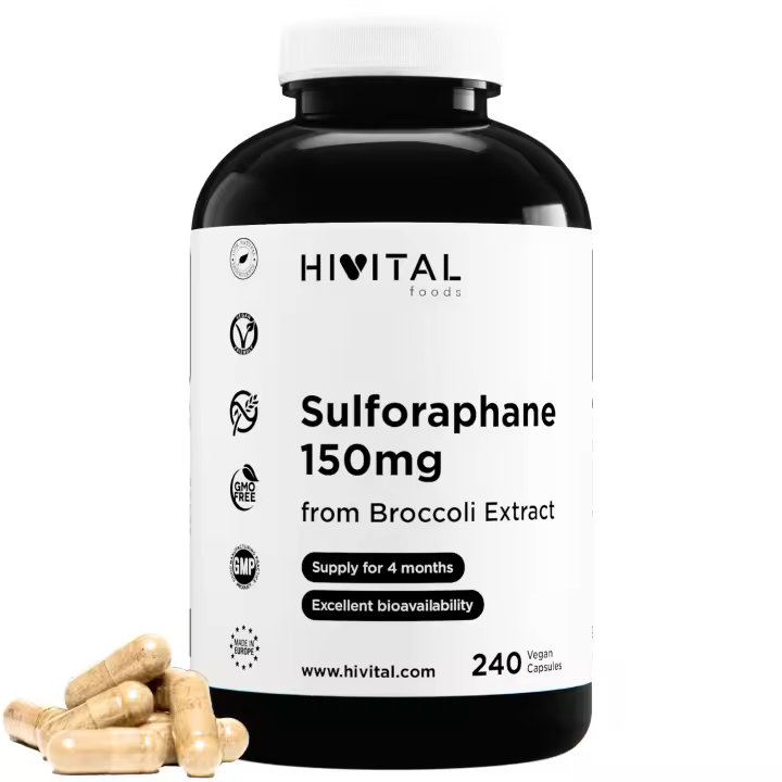 Sulforafano 150 mg. 240 cápsulas veganas para 4 meses. Extracto Natural de Brócoli para proteger el sistema cardiovascular, mejorar el sistema inmunológico y mantener una buena salud neuronal. Hivital - 1