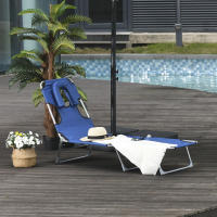Outsunny Tumbona Reclinable y Plegable de Jardín con Orificio de Lectura Reposacabezas y Respaldo Ajustable en 5 Niveles para Playa 182x56x24,5 cm - details 1