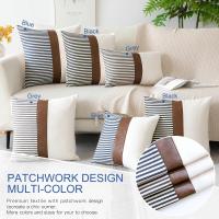 Pack de 2 Fundas de Cojín con Relleno - Almohadas Decorativas de Algodón y Lino con Rayas y Cuero Imitación - Ideal para Sofá, Salón o Dormitorio - 30x50cm - Marca REINO MANSIDI - details 1