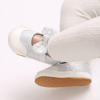 Zapatos De Princesa Plateada Para Bebés Recién Nacidos 0-18M Casual Con Lazo Antideslizante Suela De Tela Bajo El Tobillo PU Decoración De Cinta Para Niñas - details 12