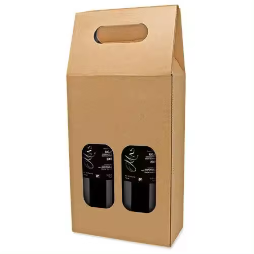 Lote de 20 Set 2 Cajas de Cartón Ventana 2 Botellas Disok Vino Kraft 100% Reciclable Disok Cajas para Botellas de Vino - 1