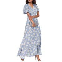Vestido Largo Elegante Con Cuello En V Para Mujer Traje De Boda De Noche Fiesta Vestido De Fiesta Manga Corta Adecuado Para Primavera Verano Otoño - details 25
