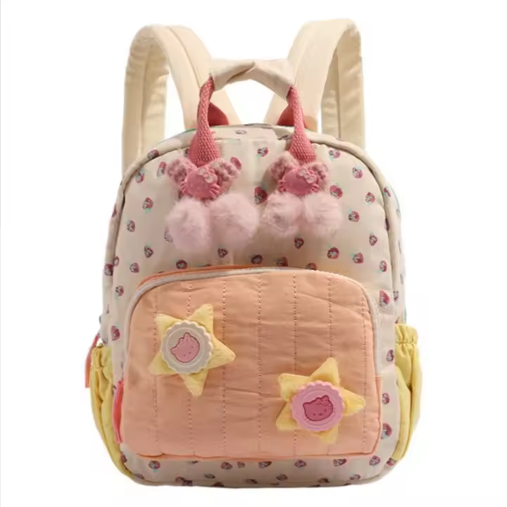 Strawberry Printed Canvas Backpack - Cute dopamine contrast color backpack, beautifully decorated, perfect for outdoor travel, also an ideal gift for Christmas, Halloween, Easter and Thanksgiving. - 1