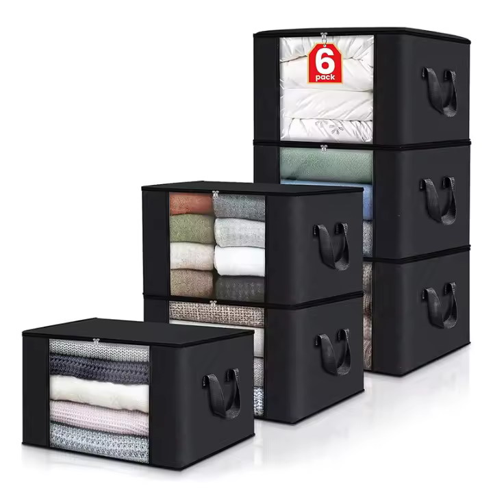 Organizador de ropa, Organizador de armarario con ASAS, cubierta de Tela duradera con Ventana transparente (Negro, paquete de 3) - 1
